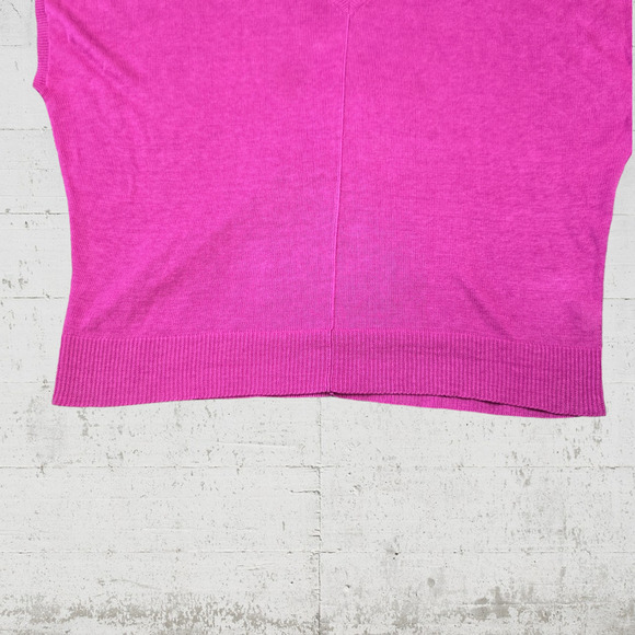 Eileen Fisher Barbie Pink Linen V Neck Cap Sleeve Relaxed Knit Blouse Size Large - Picture 7 of 8